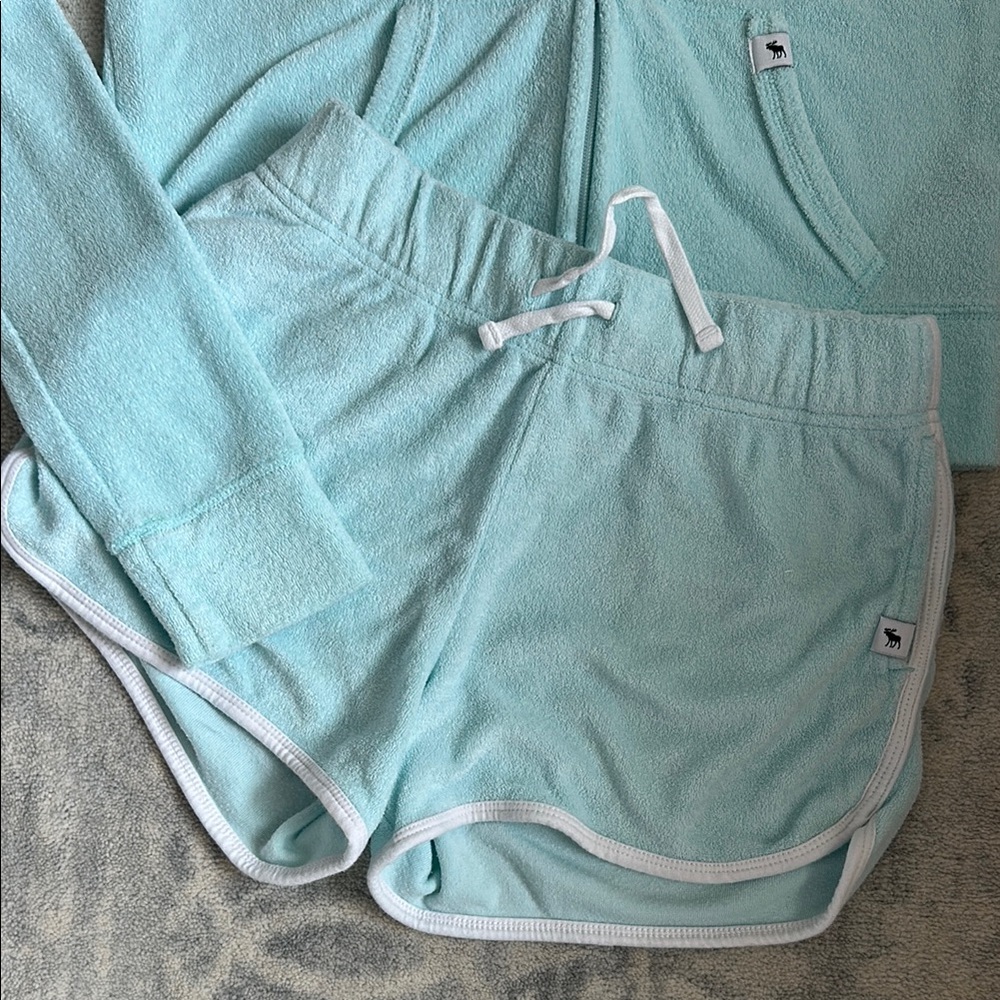 Abercrombie Kids light teal Athletic Shorts with Elastic Waistband and tie